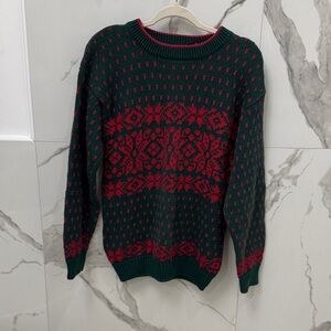 Vintage Christmas Green and Red Patterned Sweater